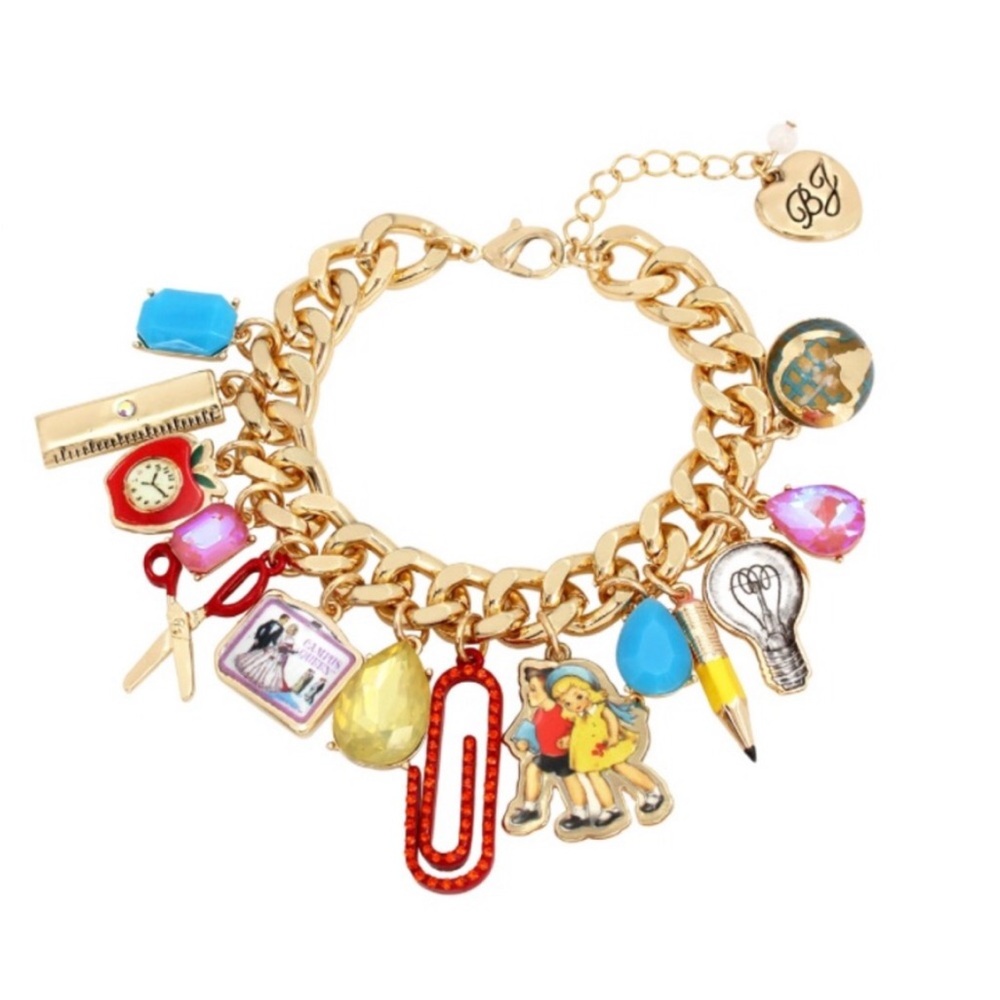 -Betsey Johnson School Charm Statement Bracelet